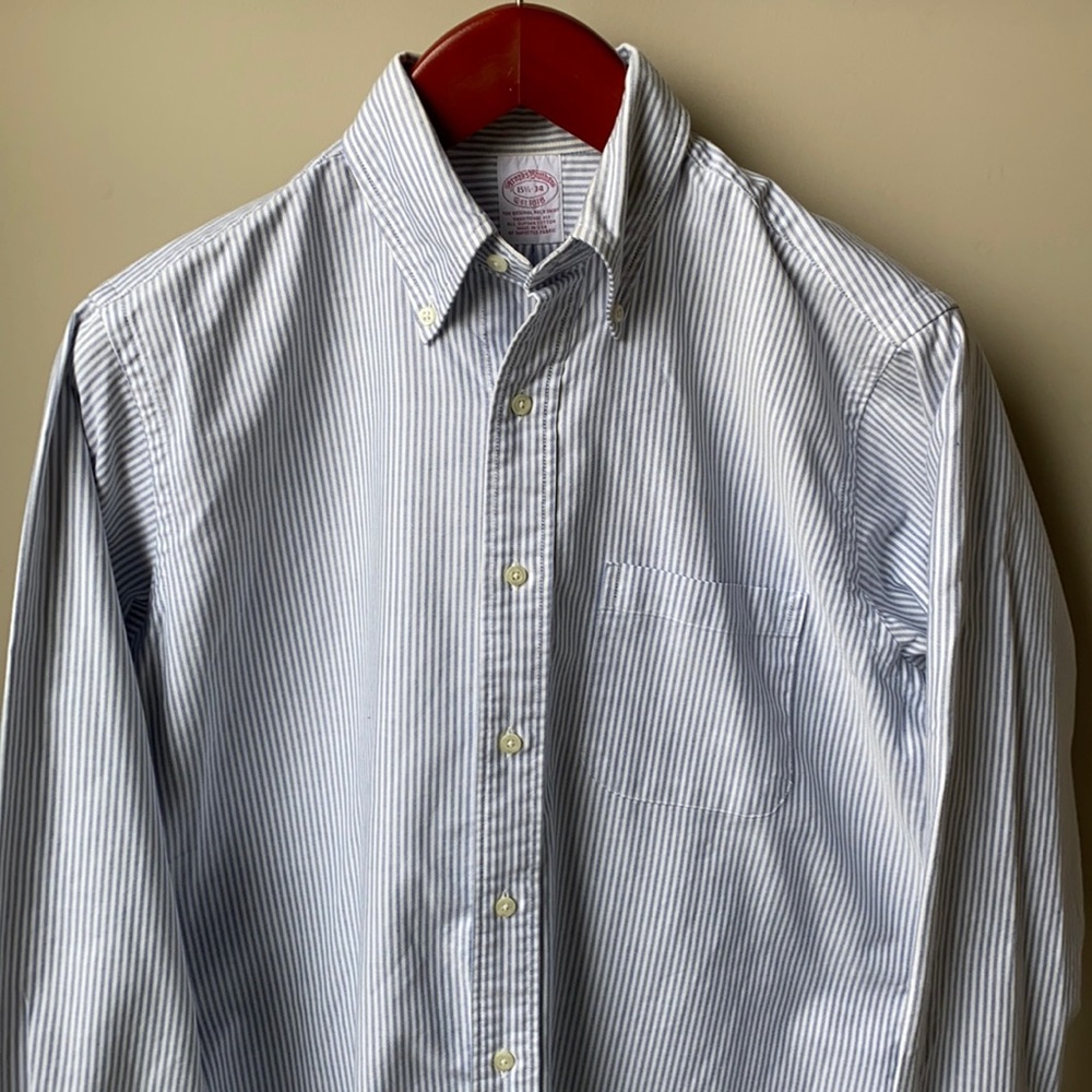 Brooks Brothers Blue University Stripe Oxford Cloth Button-Down Shirt, 15.5-34